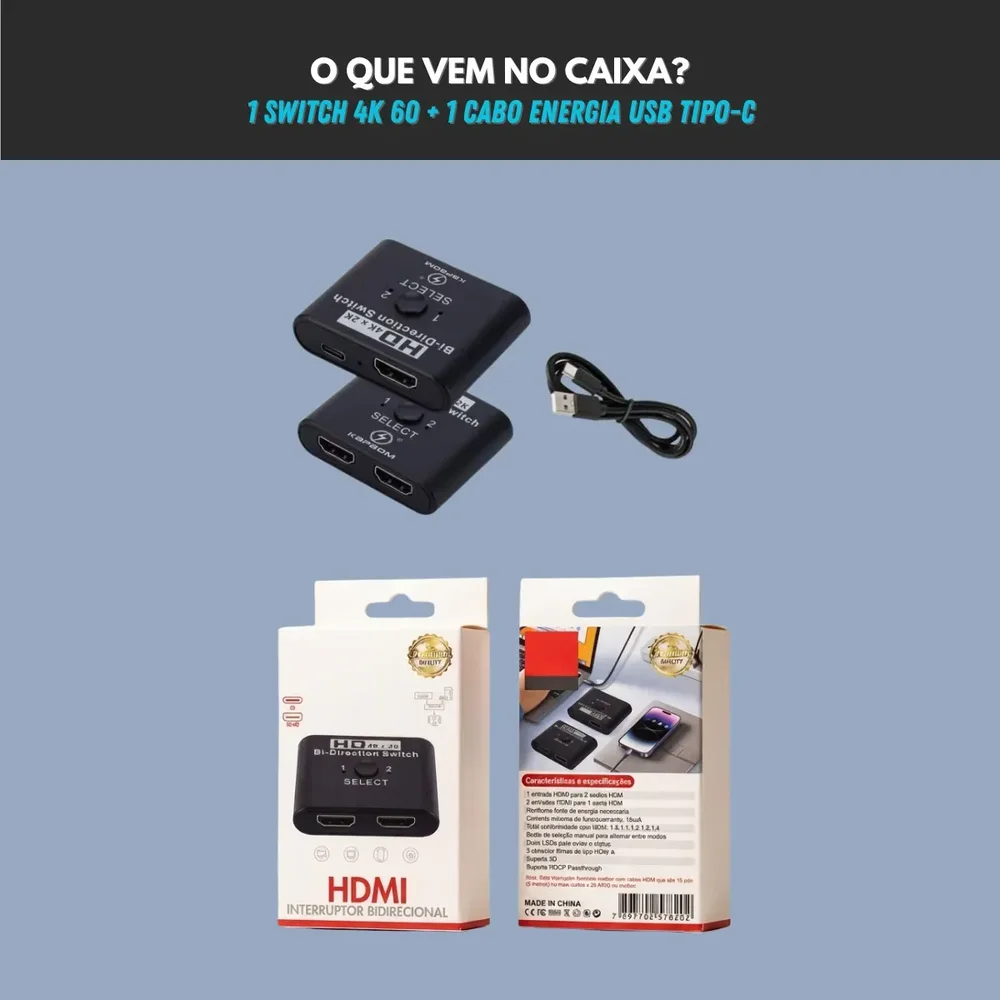 Imagem 5 de 5 do produto Switch Divisor HDMI 1x2 2x1 Bi-direcional 4k 2k