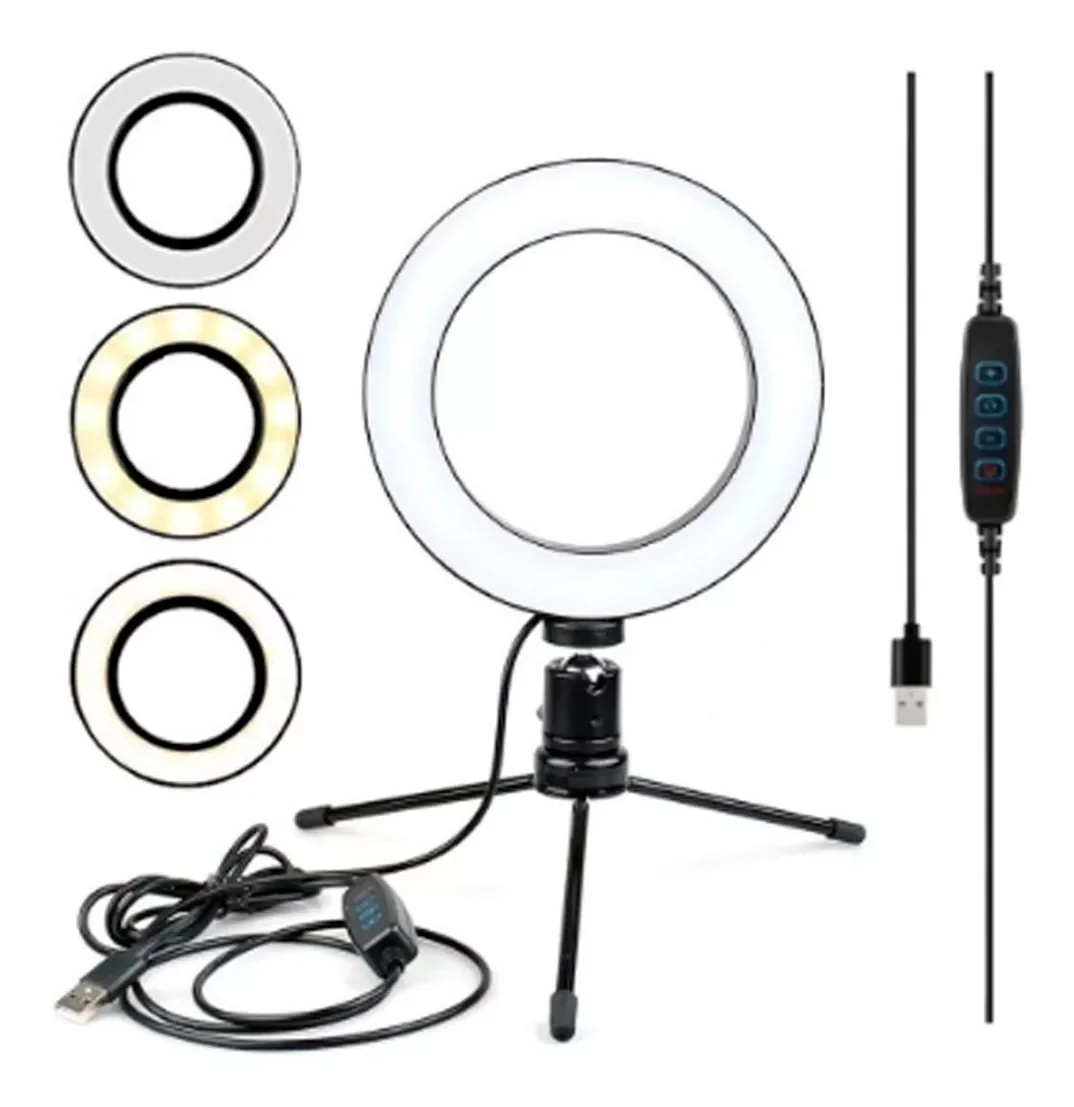 Ring Light De Mesa Iluminador De LED Tripé 6 ' 16cm.