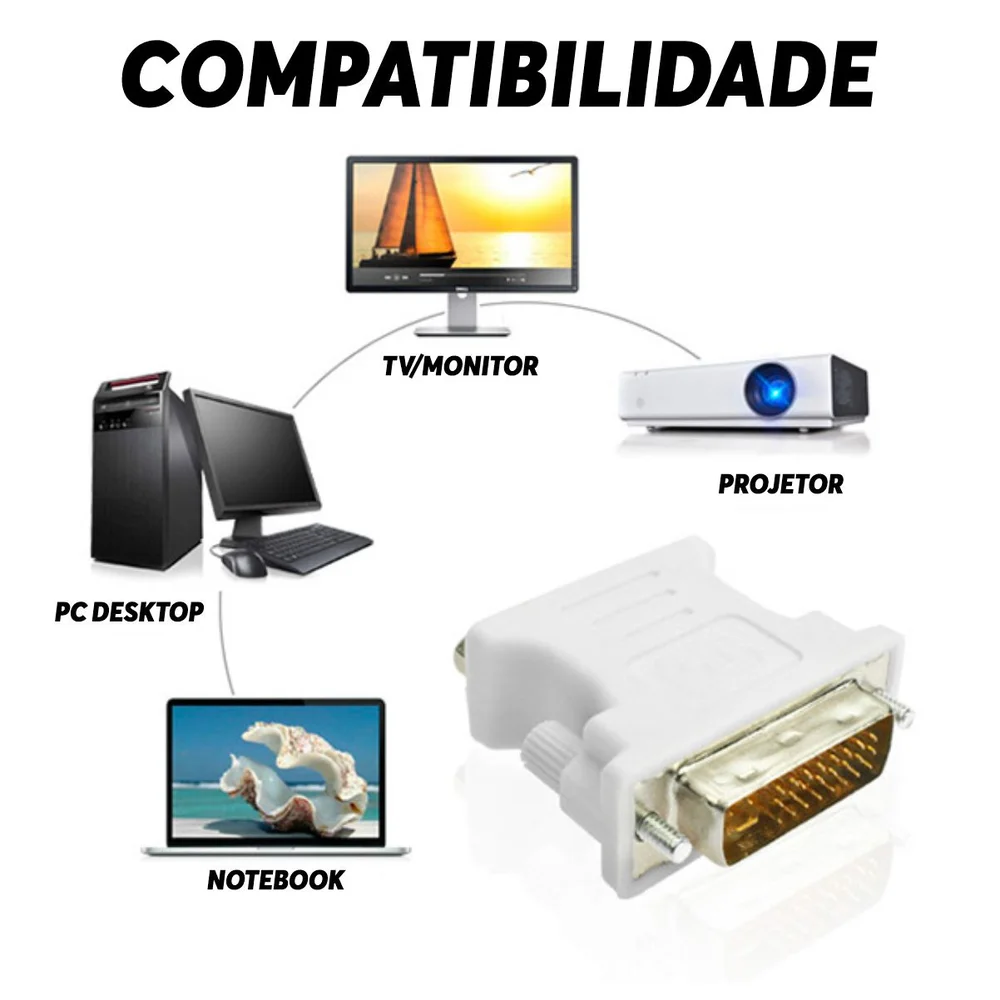 Imagem 4 de 5 do produto Adaptador Dvi-i 24+5 Pinos Macho P/ Vga 15 Pinos Femea Conversor Conector Plug