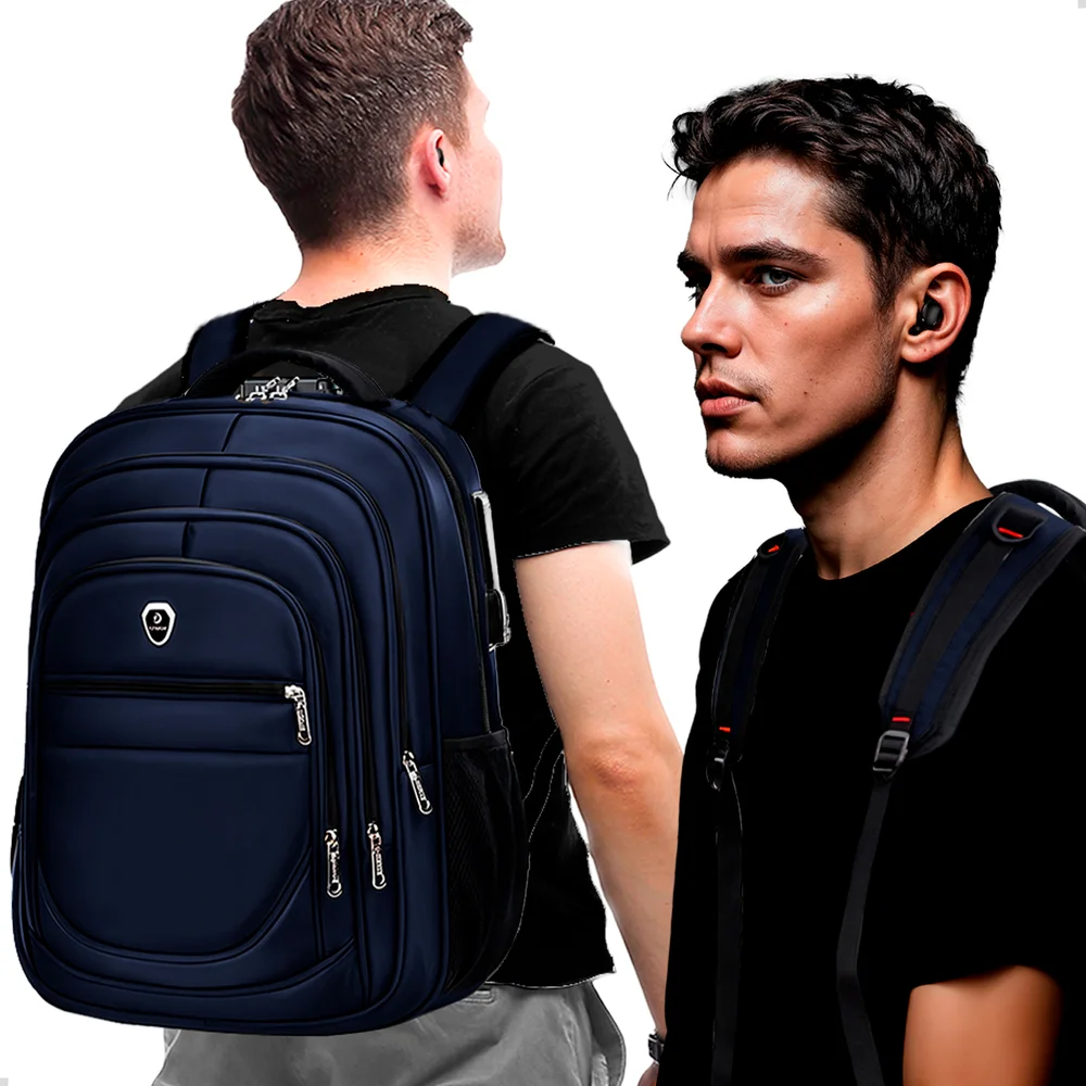 Imagem 3 de 5 do produto Kit Mochila Executiva Trabalho + Carregador Portátil + Fone De Ouvido Bluetooth (azul+branco)