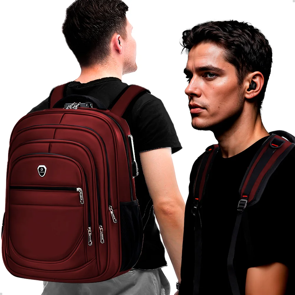Imagem 3 de 5 do produto Kit Mochila Executiva Trabalho Saida Usb + Carregador Portátil + Fone De Ouvido Bluetooth (vermelho+preto)