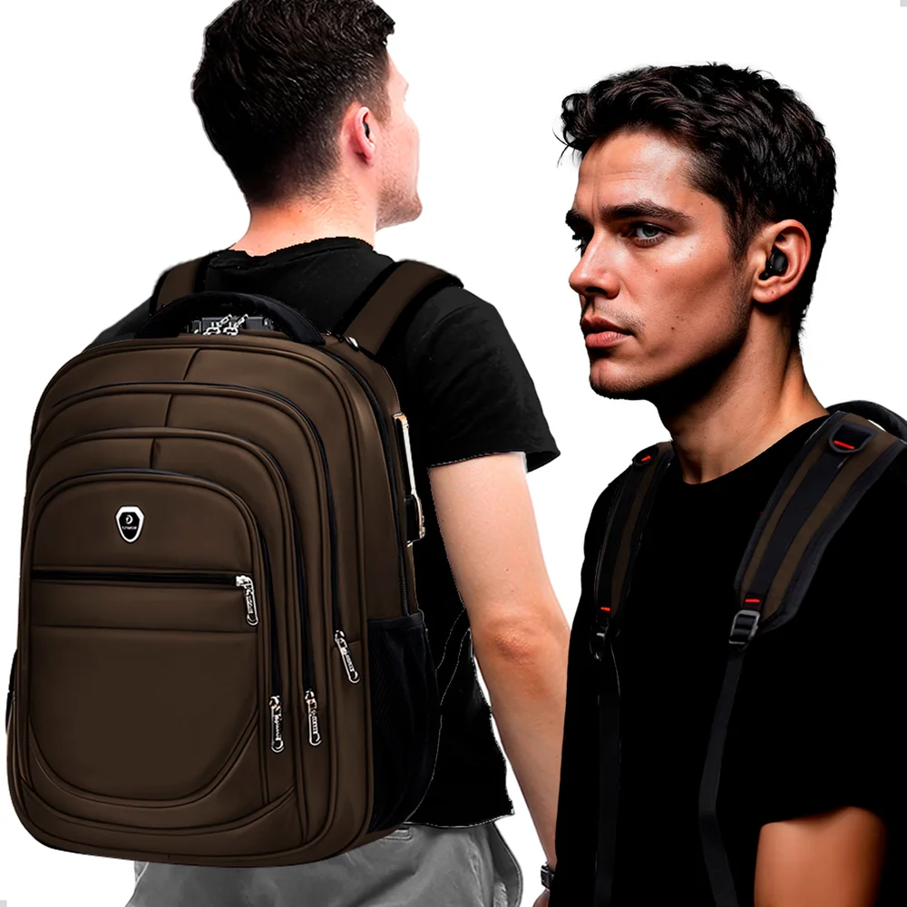 Imagem 3 de 5 do produto Kit Mochila Executiva Trabalho + Carregador Portátil + Fone De Ouvido Bluetooth (marrom+branco)