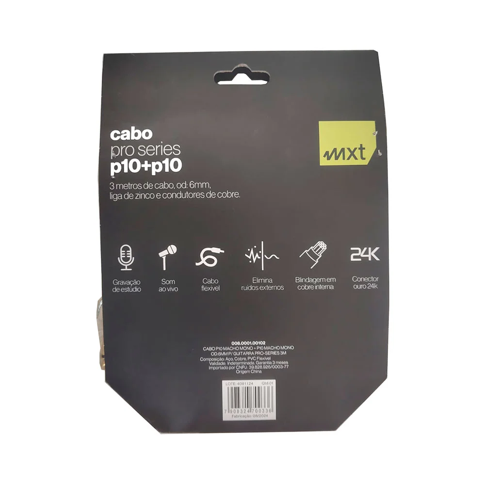 Imagem 3 de 3 do produto Cabo Profissional Mxt Pro-series P10+p10 3 Metros - Cb0549