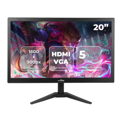 Monitor 20 Pol LED Hd 1600x900px, 16:9, 5ms, Vga HDMI, 5ms, Imagem Nítida, Bivolt