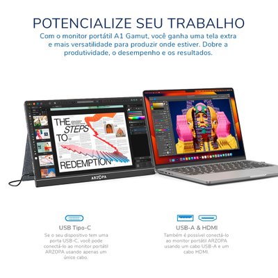 Monitor Portátil Arzopa 15,6'' A1 Gamut Ultrafino 1080p Fhd