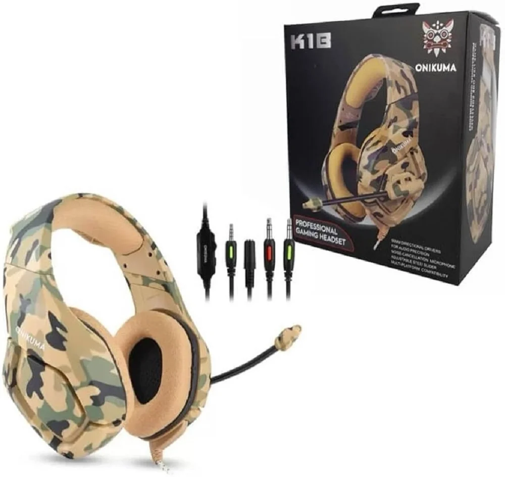 Headset Gamer Profissional Ps4 XBOX PC Onikuma K1b Camuflado Amarelo Headset Gamer Profissional Ps4 XBOX PC Onikuma K1b Camuflado Amarelo