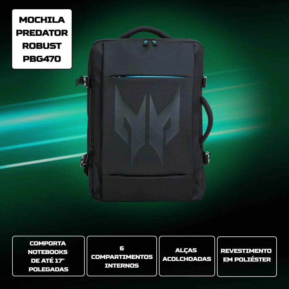 Imagem 2 de 4 do produto Mochila Predator Robust Pbg470 Ergonômica 6 Compartimentos
