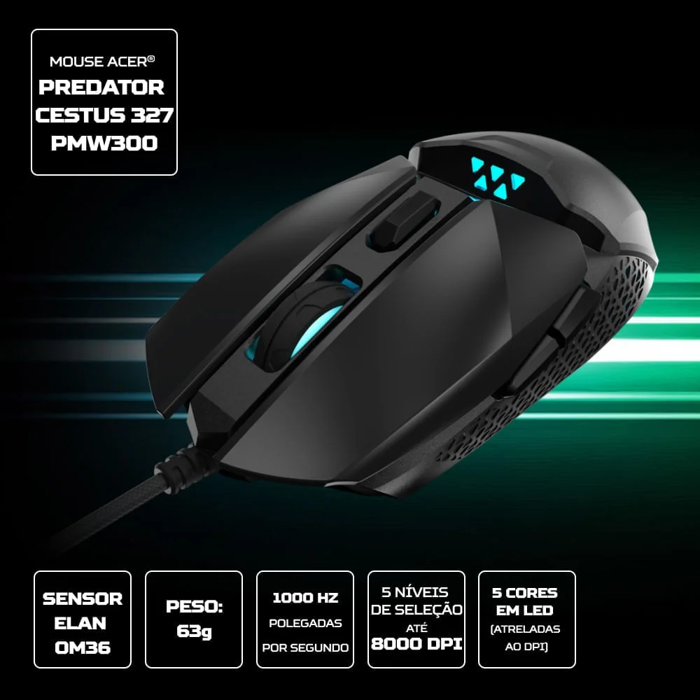 Imagem 3 de 5 do produto Mouse Gamer Predator 8000 Dpi Pmw300