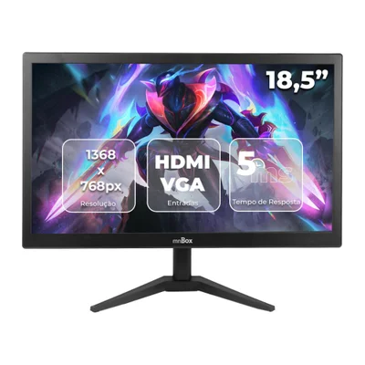 Tela 18,5 " Hd LED, 16:9,  Alta Luminosidade, 5ms, HDMI Vga, Escritório