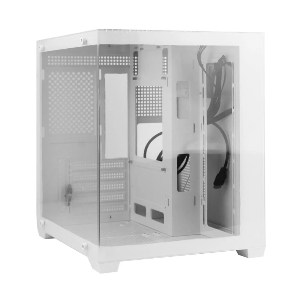 Gabinete Branco Gamer Mini Tower Vidro, 5 Slots De Expansão, Entrada Usb 3.0 P2, Painel Transparente, Home Office, Escritório