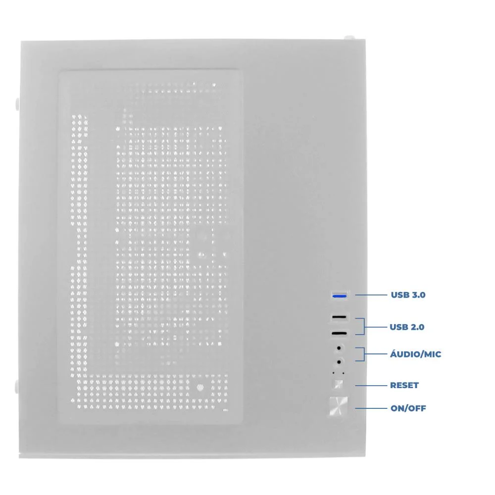 Imagem 3 de 5 do produto Gabinete Branco Gamer Mini Tower Vidro, 5 Slots De Expansão, Entrada Usb 3.0 P2, Painel Transparente, Home Office, Escritório