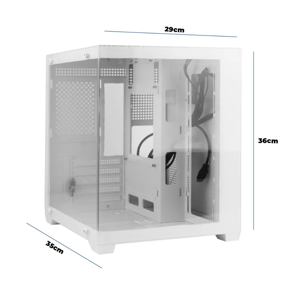 Imagem 4 de 5 do produto Gabinete Branco Gamer Mini Tower Vidro, 5 Slots De Expansão, Entrada Usb 3.0 P2, Painel Transparente, Home Office, Escritório
