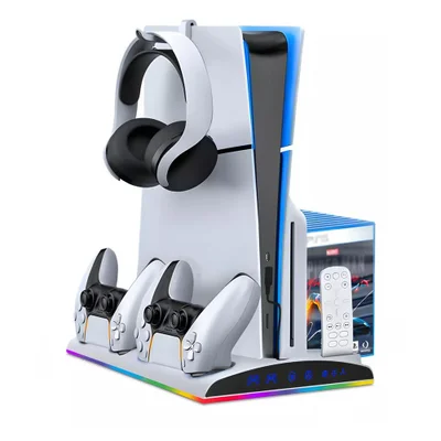 Base Para Ps5 Slim Fat Cooler Suporte Controle Jogos LED RGB