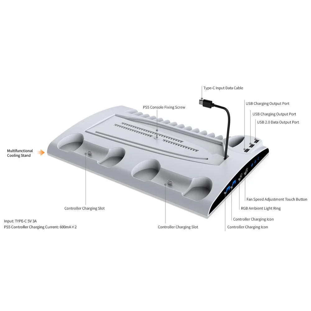 Imagem 2 de 5 do produto Multifuncional Ps5 /ps5 Silm Cooling Stand Dock  De Carregamento Tp5-3570
