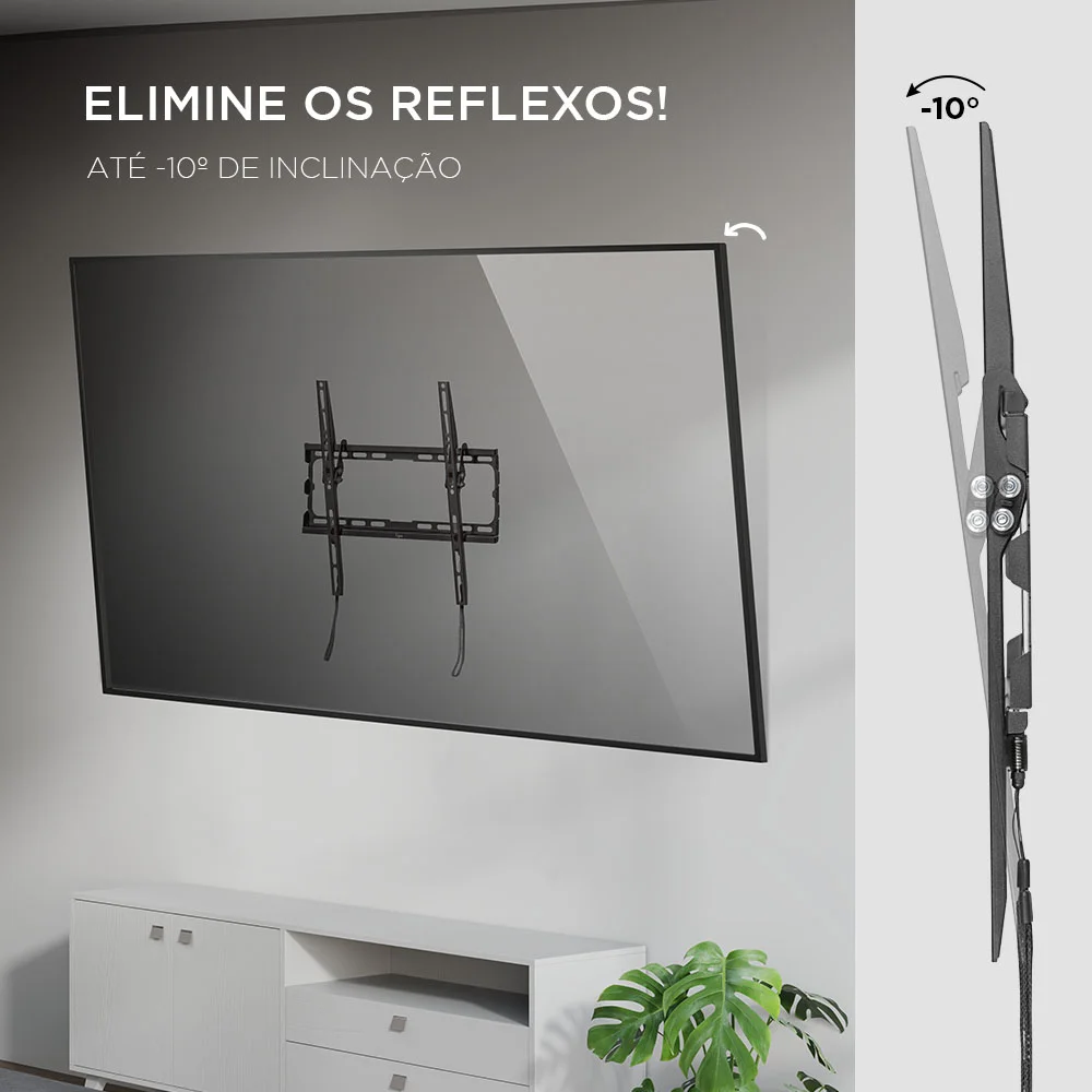 Imagem 2 de 5 do produto Suporte Fixo E Inclinável Para Tv, 32" A 70", Compatival Com Tv LED, Lcd, Plasma, Suporte Até 45kg, Preto, A03v4s, Elg