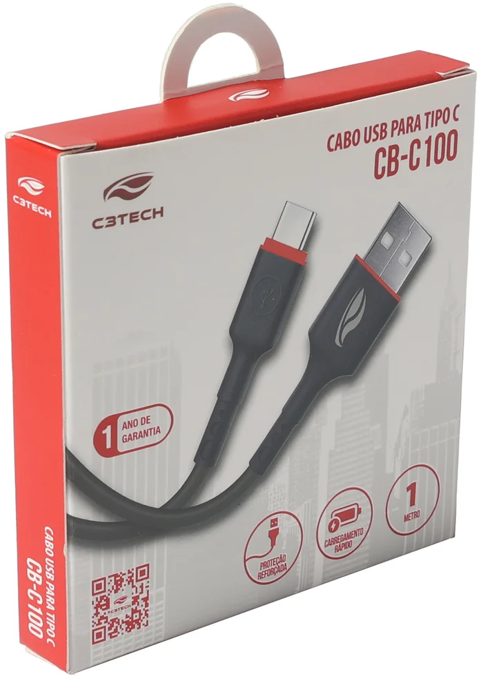 Imagem 3 de 4 do produto Cabo De Carregamento, C3tech, Usb Para Usb-c, 1m, Preto - Cb-c100bk