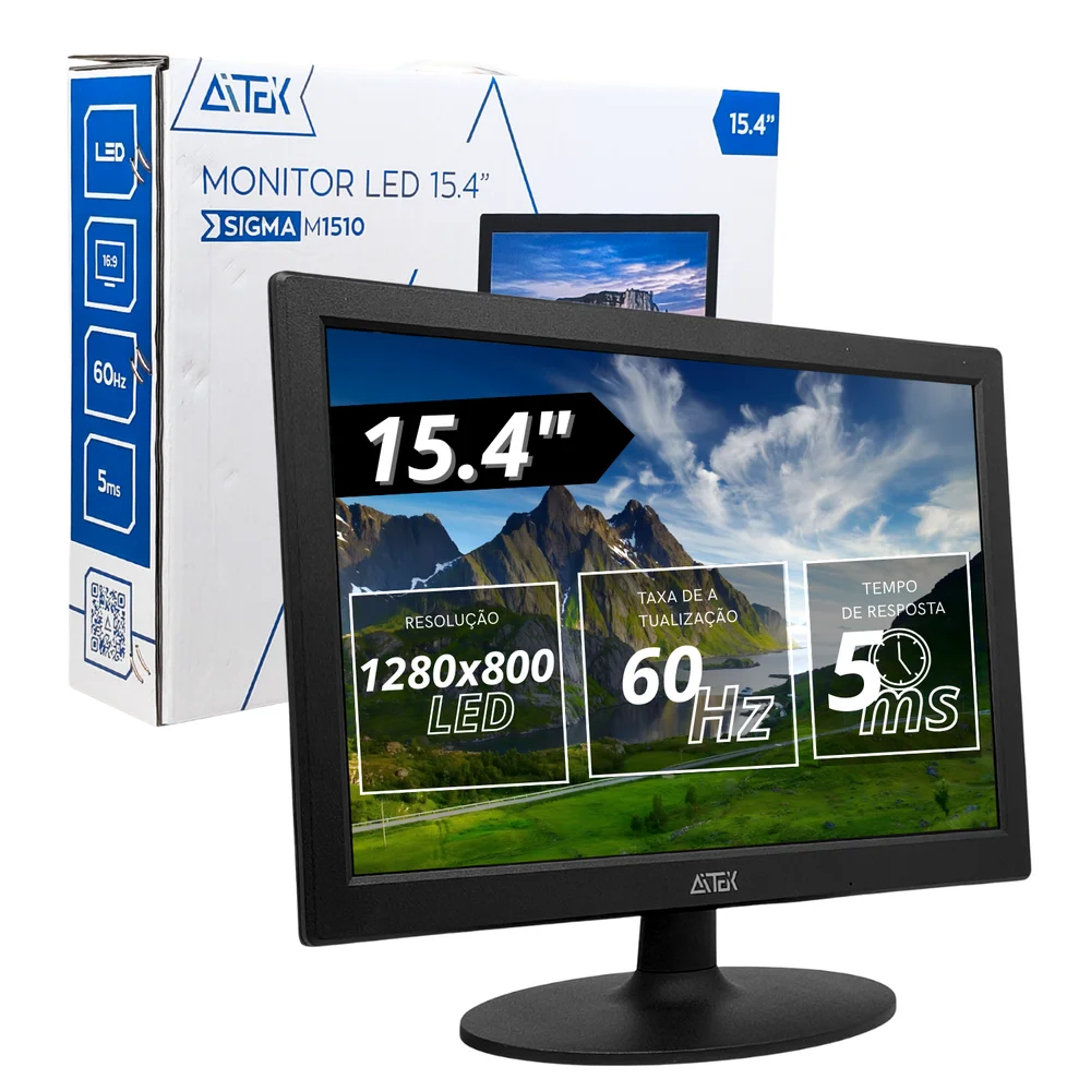 Monitor LED 15,4" 60hz 5ms Resolução 1280x800, Vga, Ideal Escritório Home Aitek - Sigma-m1510 Monitor LED 15,4" 60hz 5ms Resolução 1280x800, Vga, Ideal Escritório Home Aitek - Sigma-m1510