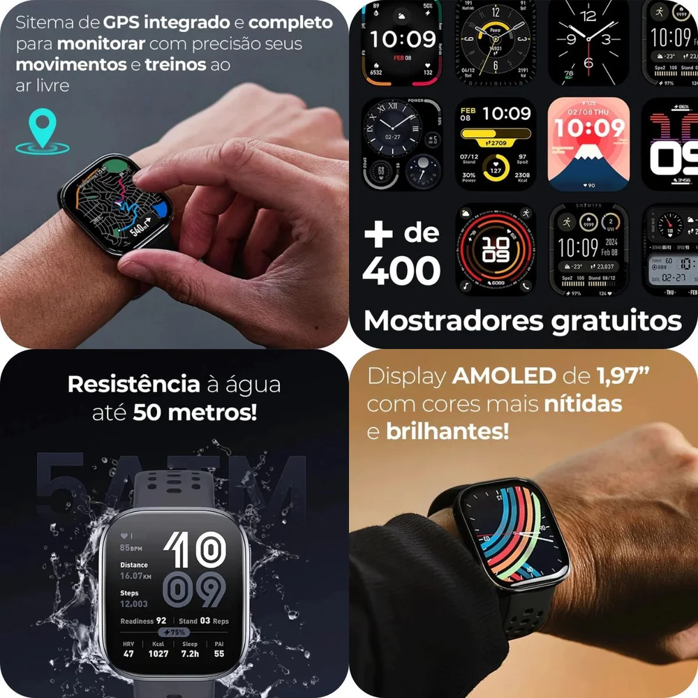 Smartwatch Amazfit Bip 6 Amoled 1,97 GPS Bluetooth Calls, Resistente à Água 5 Atm Bateria longa... 6