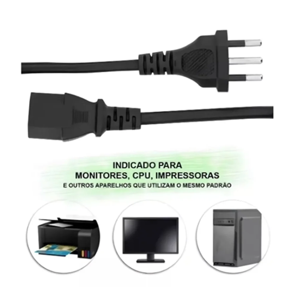 Imagem 2 de 5 do produto Cabo De Força Tripolar 3x0,75mm² 1,8m 10a - Kit Com 3 Peças