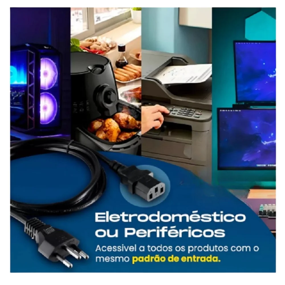 Imagem 3 de 5 do produto Cabo De Força Tripolar 3x0,75mm² 1,8m 10a - Kit Com 3 Peças