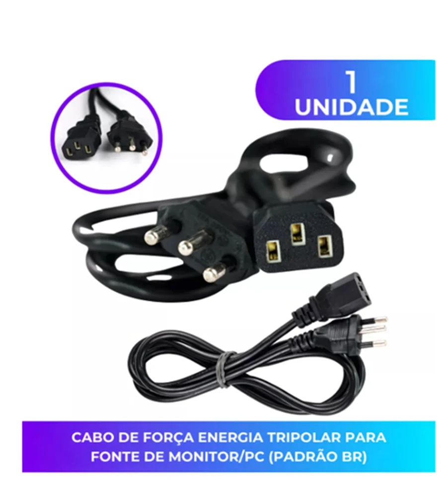 Imagem 4 de 5 do produto Cabo De Força Tripolar 3x0,75mm² 1,8m 10a - Kit Com 3 Peças