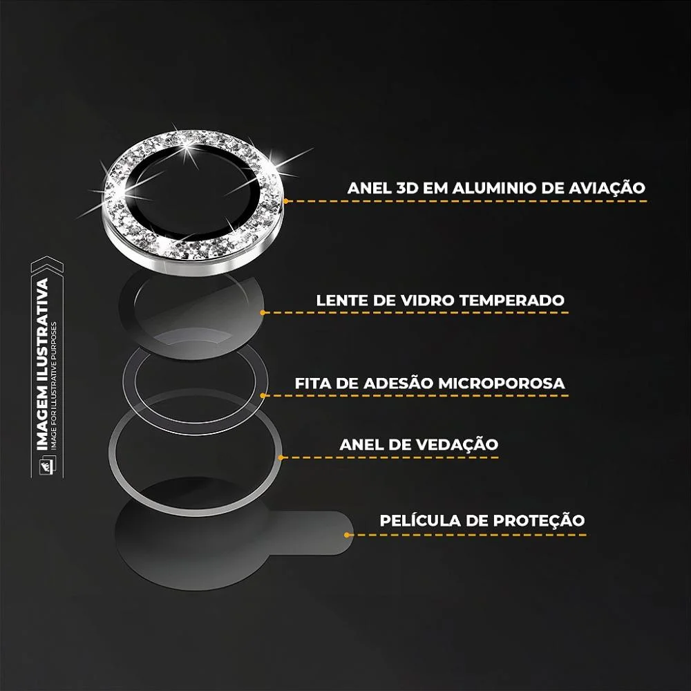 Protetor De Lente Para Iphone 15 Plus - One Armor - Frame Para Câmera - Glitter - Gshield
