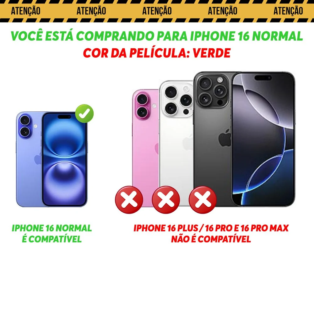 Imagem 5 de 5 do produto Pelicula Protetora De Câmeras Compatível Com Iphone 16 Normal 16 + Plus 16 Pro E 16 Pro Max Modelo E Cor:16 Normal Verde