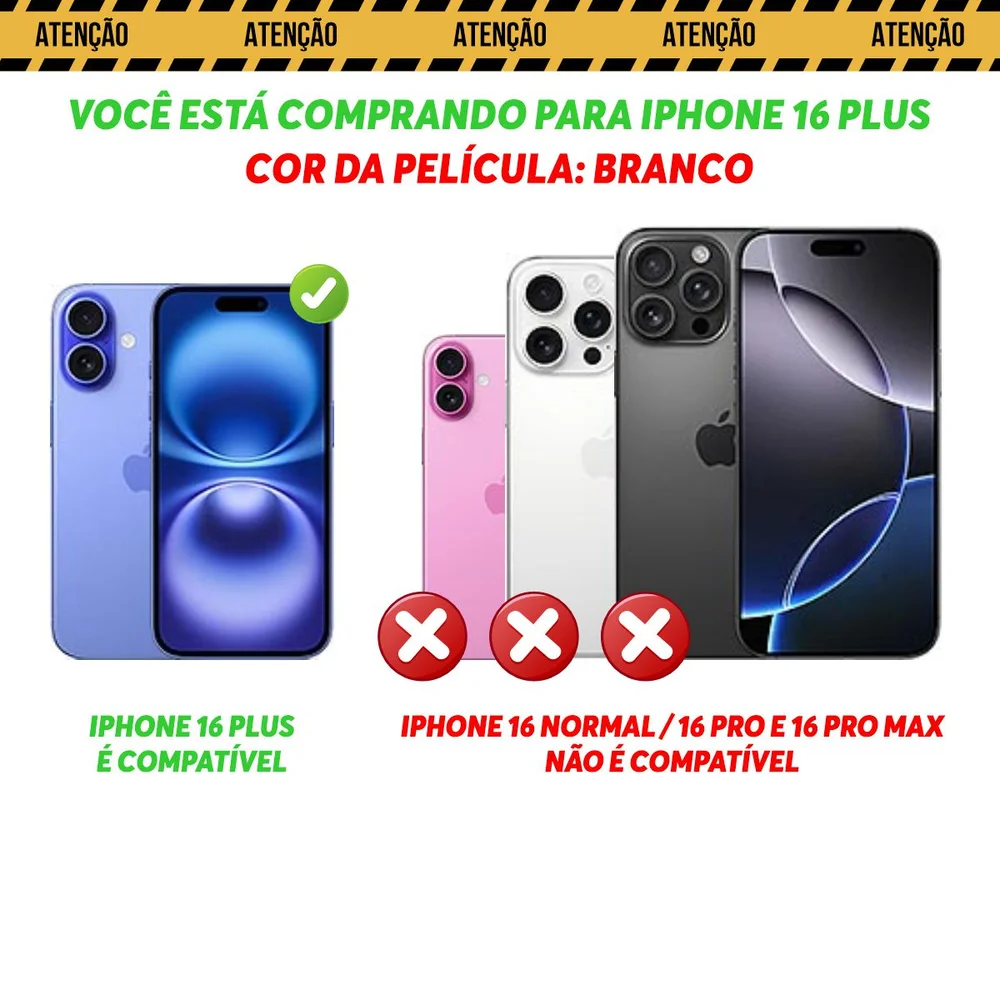 Imagem 5 de 5 do produto Pelicula Protetora De Câmeras Compatível Com Iphone 16 Normal 16 + Plus 16 Pro E 16 Pro Max Modelo E Cor:16 + Plus Branc