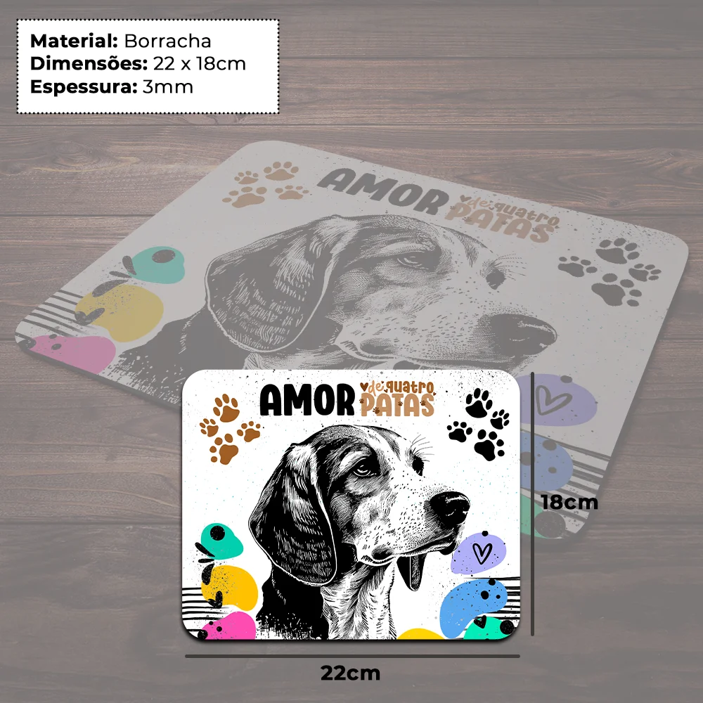 Imagem 2 de 4 do produto Mouse Pad Amor De Quatro Patas - Cachorro Beagle - 22x18