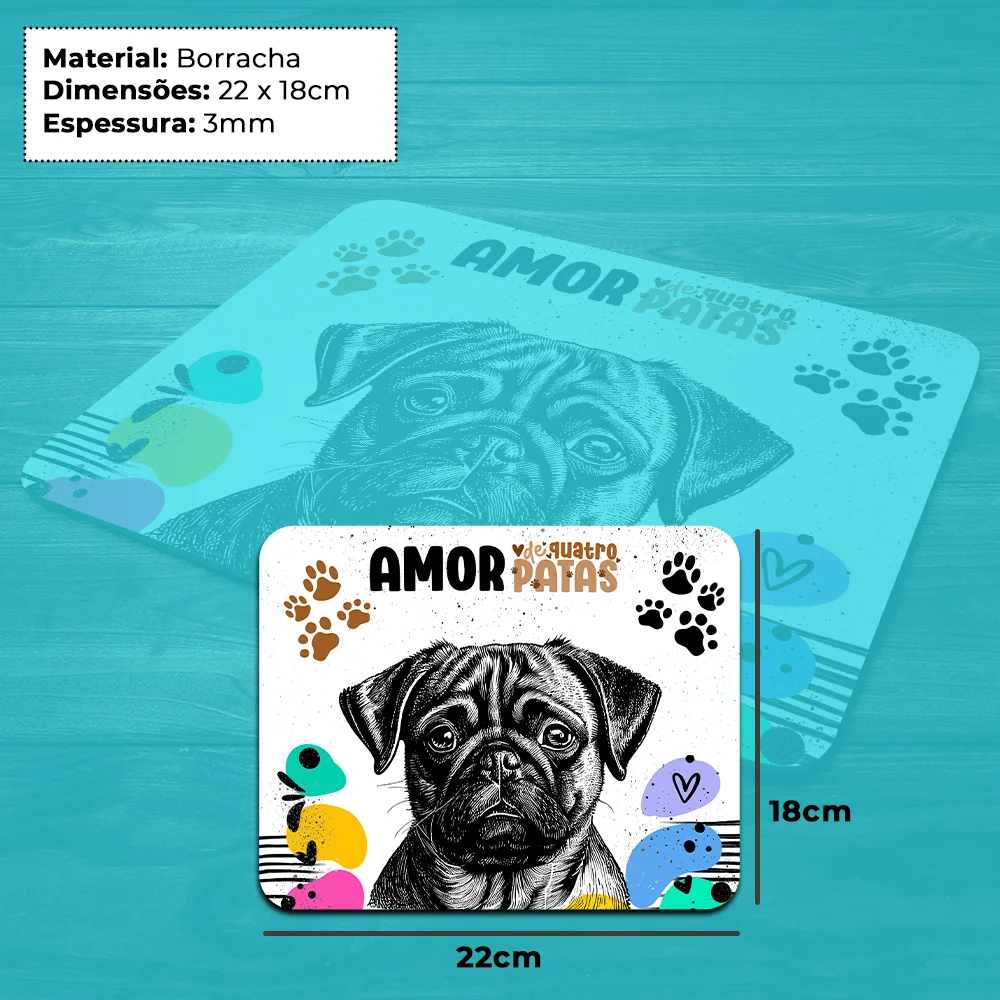 Imagem 2 de 4 do produto Mouse Pad Amor De Quatro Patas - Cachorro Pug