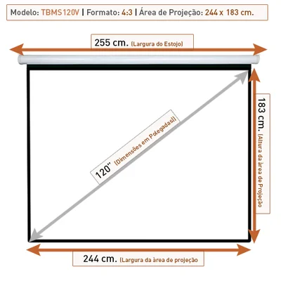 Tela De Projeção Retrátil Manual Tbms120v (240 X 180 Cm) — foto 2