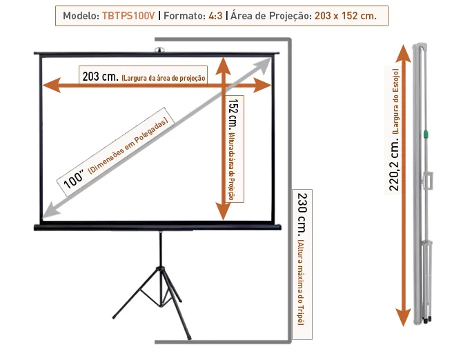 Imagem 4 de 5 do produto Tela De Projeção Tripé Tbtps100v (203 X 152 Cm)