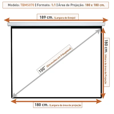 Tela De Projeção Retrátil Manual Tbms070 (180 X 180 Cm) — foto 2