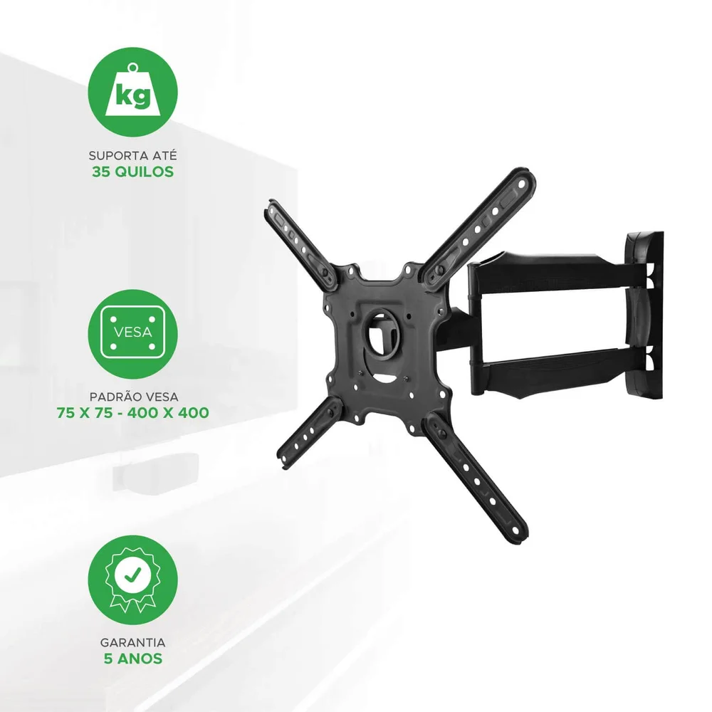 Imagem 2 de 5 do produto Suporte Triarticulado Para Tv De 26" A 75" - Braço De 62cm