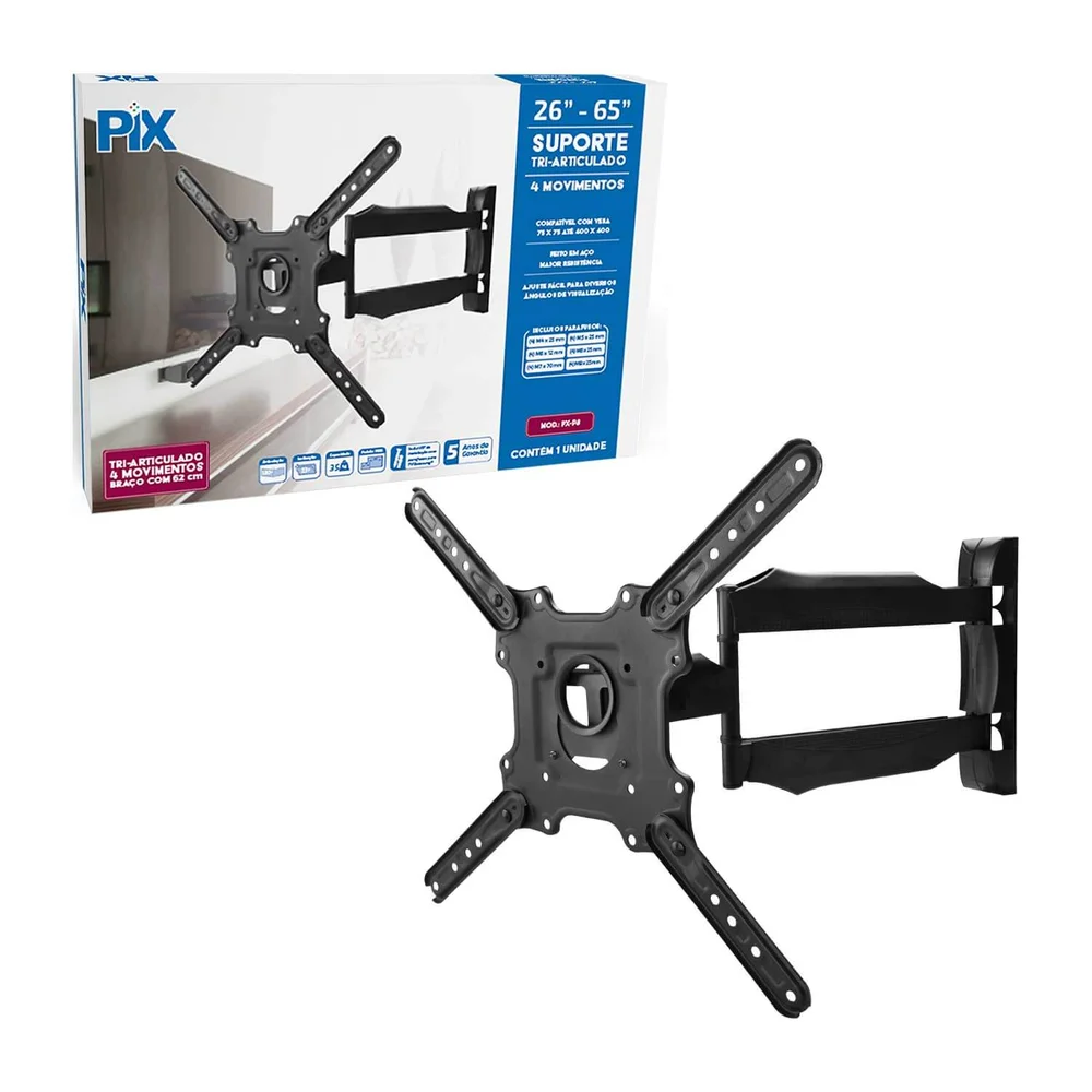 Imagem 3 de 5 do produto Suporte Triarticulado Para Tv De 26" A 75" - Braço De 62cm