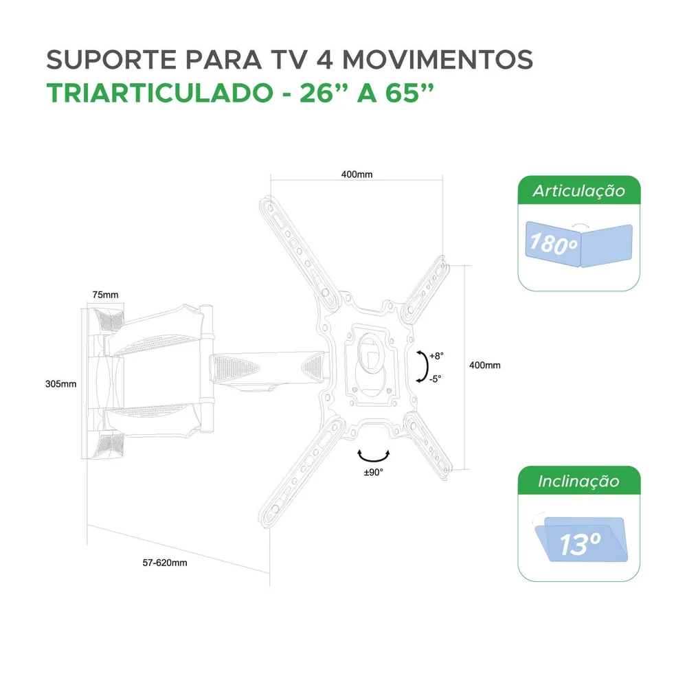 Imagem 5 de 5 do produto Suporte Triarticulado Para Tv De 26" A 75" - Braço De 62cm