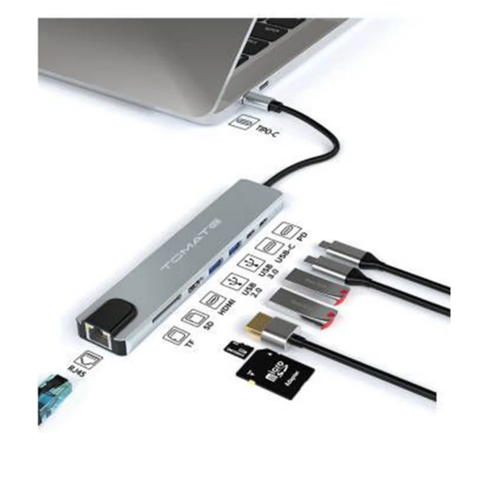 Imagem 3 de 3 do produto Hub Dock 8 Em 1 Usb-c Tomate HDMI 4k Rede Rj45 Tf Sd Pd Usb