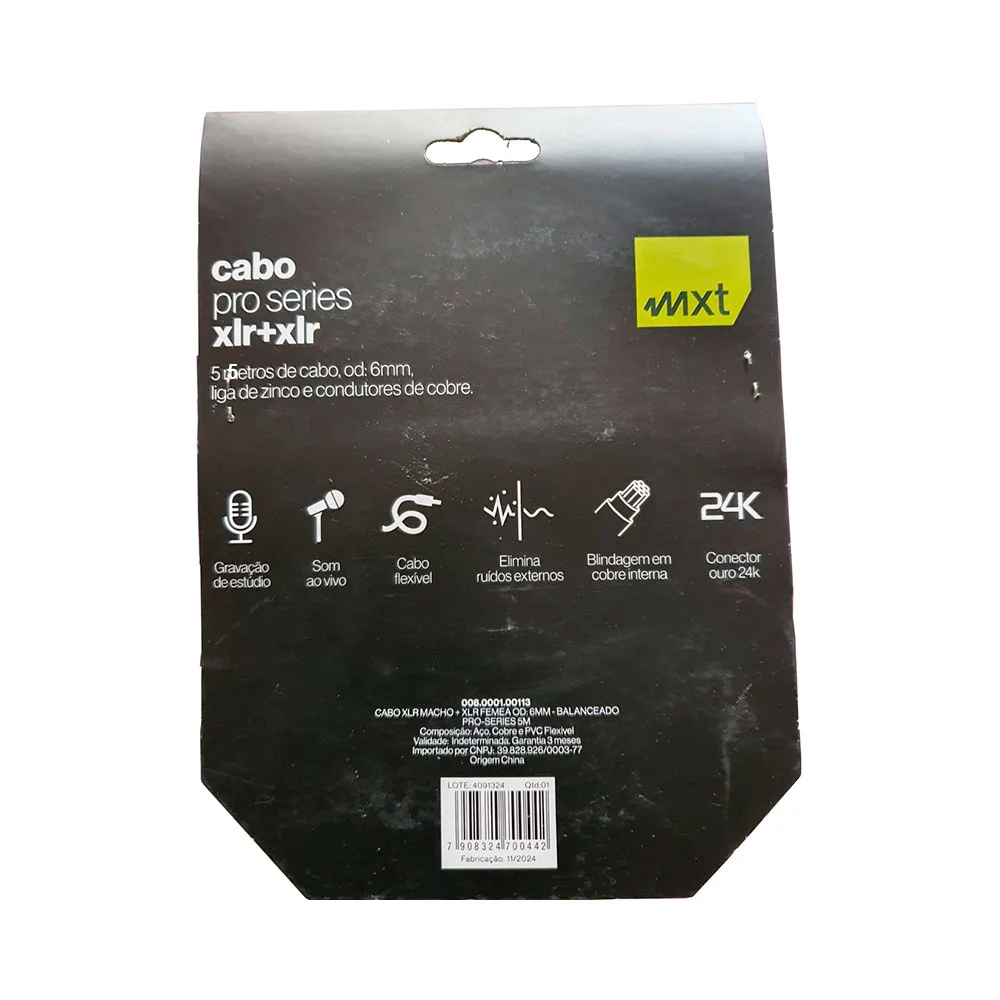 Imagem 2 de 2 do produto Cabo Mxt P/ Microfone Pro-series Xlr/xlr 5 Metros - Cb0455
