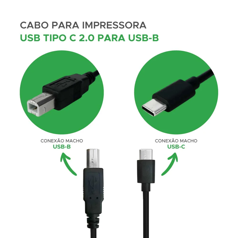 Imagem 2 de 4 do produto Cabo De Impressora Usb-c 2.0 Para Usb-b Preto De 2 Metros