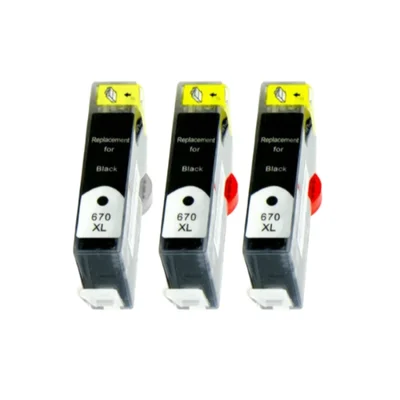 Cartucho De Tinta Compatível Hp 670xl Preto Kit 3 Pçs