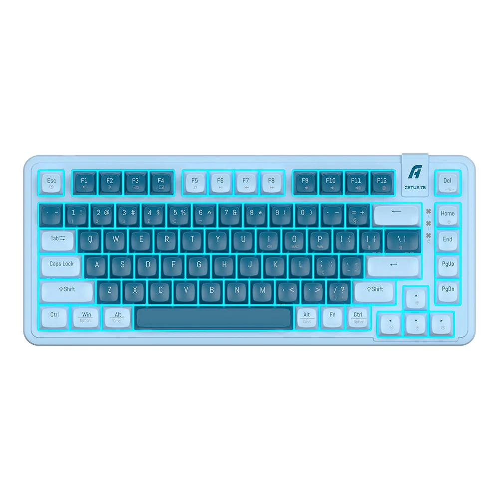 Teclado Gamer Mecanico Aplus Cetus 75 , TKL 75% Compacto, Switch Red Jerrzi, Construção Gasket, Iluminação Azul, Hot Swap, Anti-Ghosting, Macros, compatível com Windows/Mac