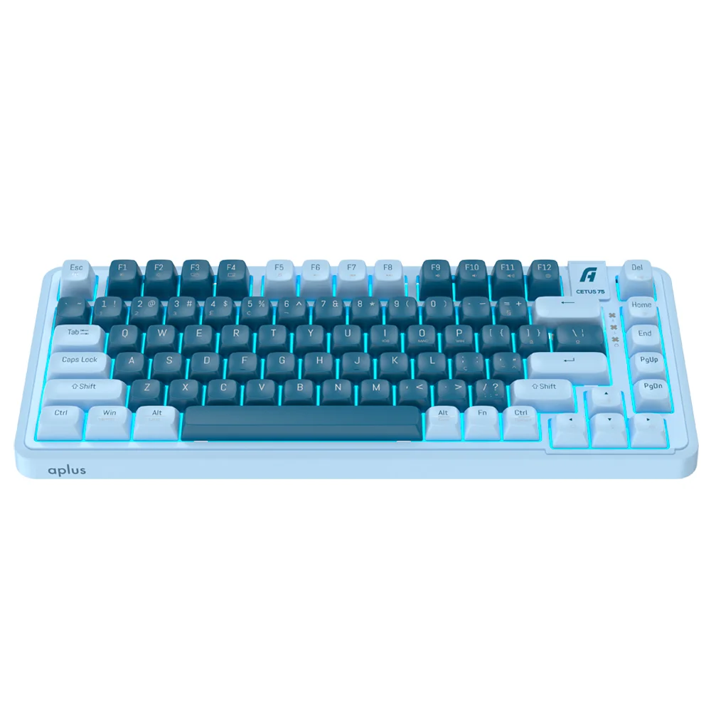Teclado Gamer Mecanico Aplus Cetus 75 , TKL 75% Compacto, Switch Red Jerrzi, Construção Gasket, Iluminação Azul, Hot Swap, Anti-Ghosting, Macros, compatível com Windows/Mac