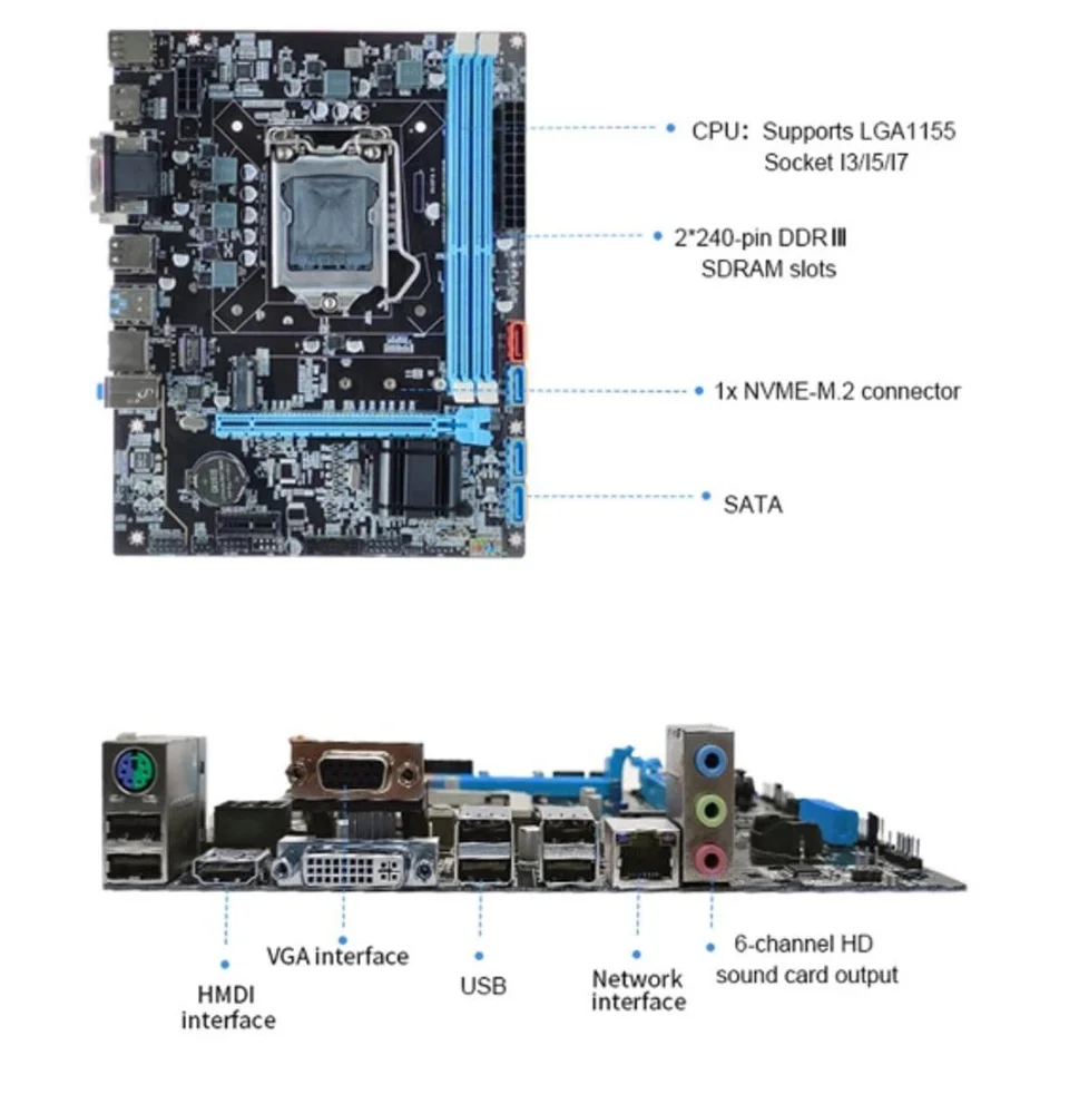 Placa Mãe LGA 1155 Chipset Intel B75 16gb Ddr3 Nvme M.2 Usb 3.0 HDMI 8
