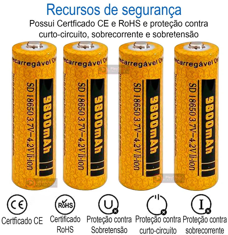 Kit 4 Pilhas Recarregáveis 18650 3.7v - 4.2v 9800mah | Bateria De Controle, Lanterna, Radios, Ferramenta