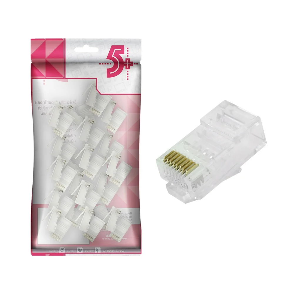 Imagem 3 de 3 do produto Conector Plug Rj45 De Passagem Vazado 8x8 Cat6 100 Unidades