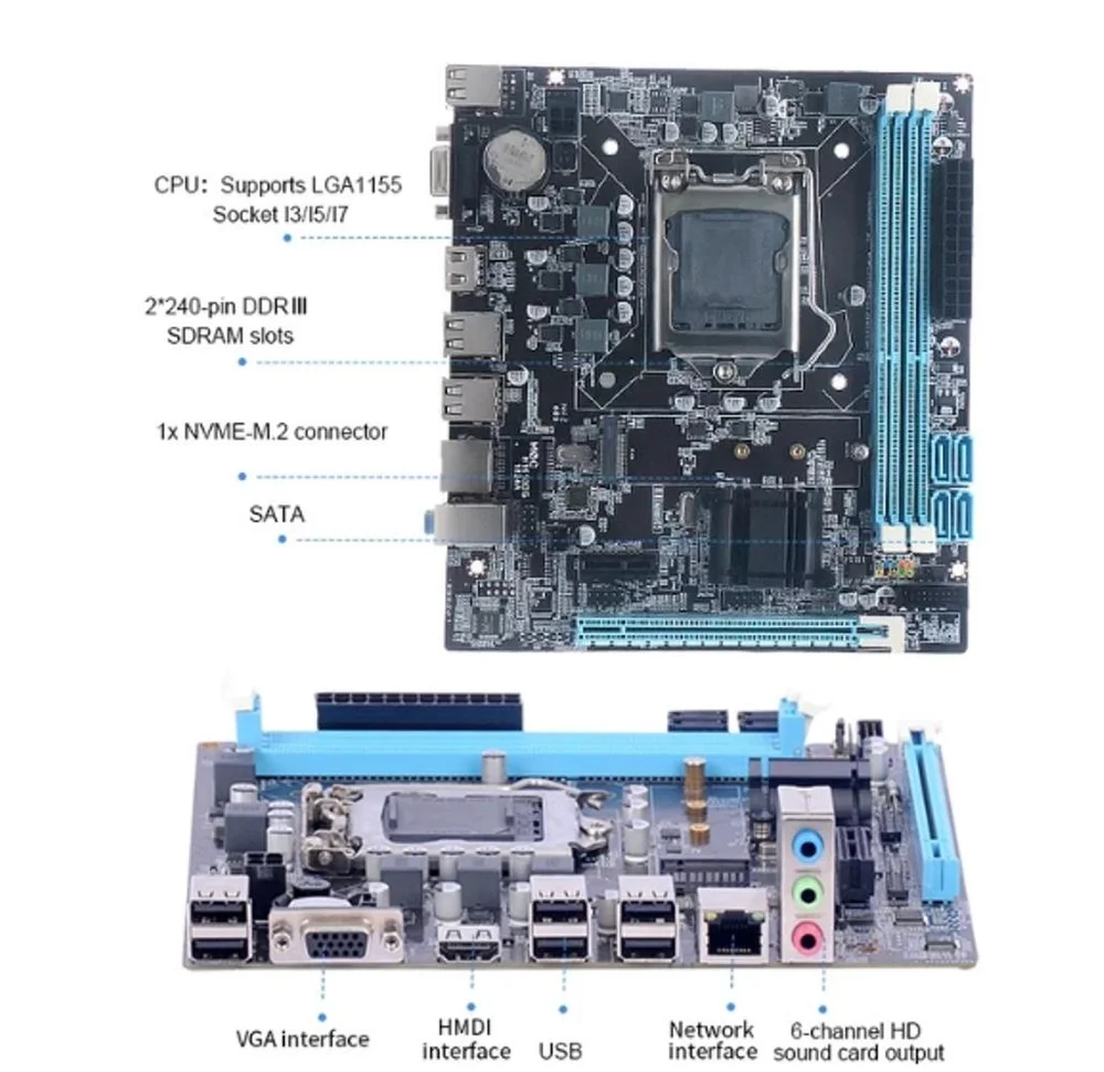 Placa Mãe LGA 1155 Chipset Intel H61 16gb Ddr3 Nvme M.2 Usb 3.0 HDMI 8