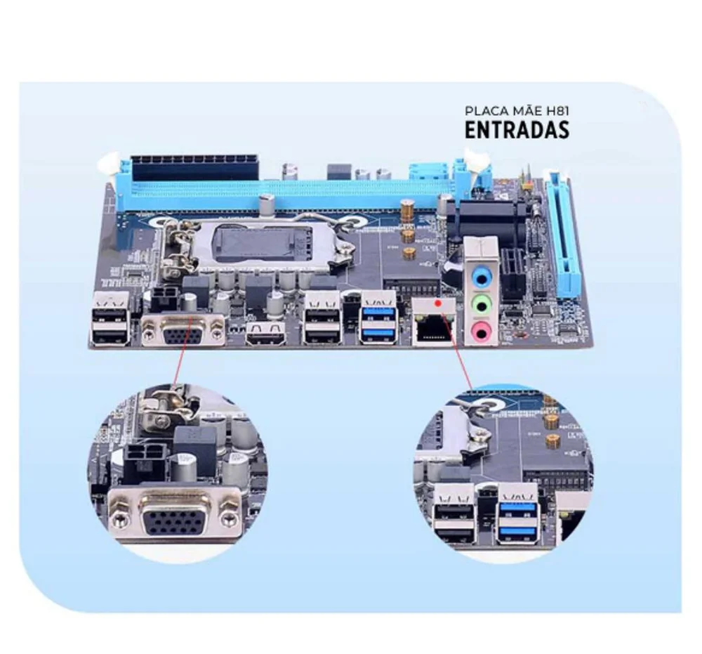 Placa Mãe LGA 1150 Chipset Intel H81 16gb Ddr3 Nvme Usb 3.0 HDMI 5