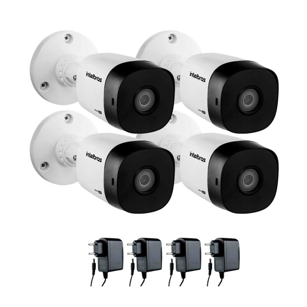Kit 04 Câmeras De Segurança Vhl 1120 B 20m Infravermelho Intelbras Com Fontes De Alimentação 12v