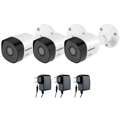 Kit 03 Câmeras De Segurança Vhd 3130 B G5 30m Infravermelho Intelbras Com Fonte De Alimentação