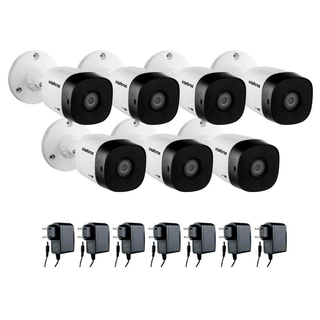Kit 07 Câmeras De Segurança Vhl 1120 B Visão Noturna De 20m Intelbras Com Fontes De Alimentação
